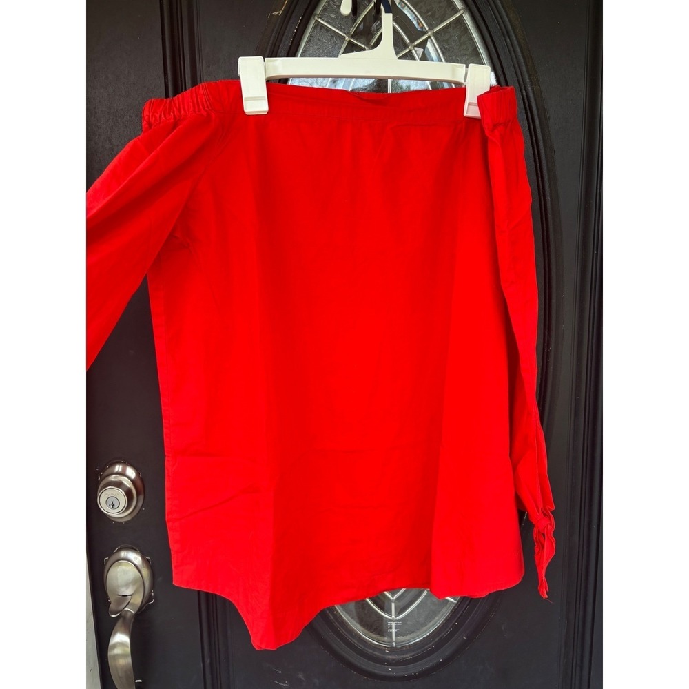 Free People Red Off the Shoulder Tie Cuff Long Sleeve Blouse Top Sz Large